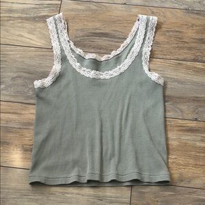 Brandy Melville Green Lace Trim Tank Top